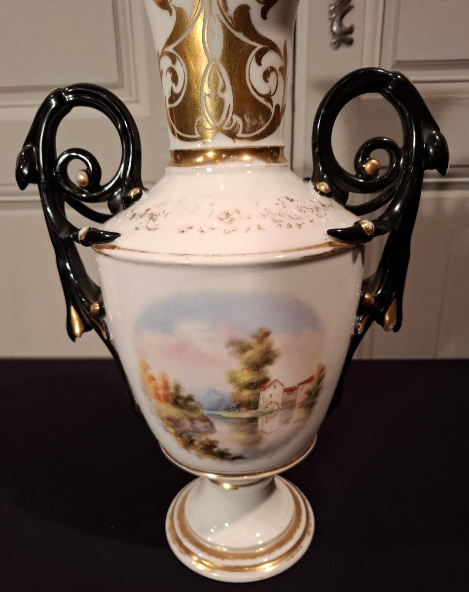 Paire De Vases Balustres En Porcelaine De Paris D’époque Napoléon III.-photo-6