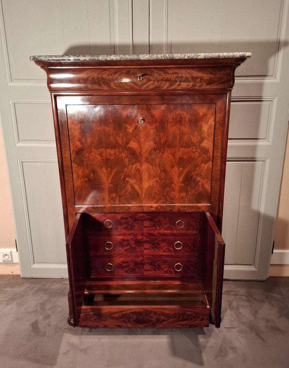 Louis-philippe Period Secretary In Mahogany And Light Wood.-photo-3