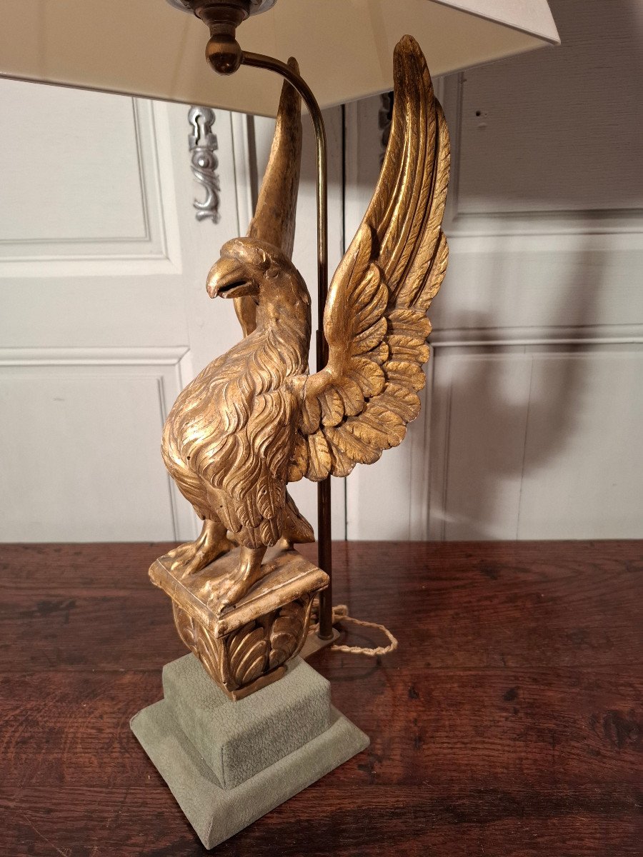 Lampe Aigle En Bois Doré D’époque XIXème Siècle.-photo-3