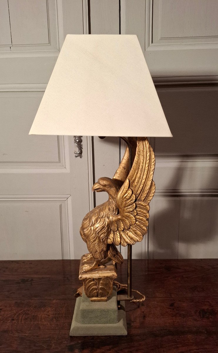 Lampe Aigle En Bois Doré D’époque XIXème Siècle.-photo-4