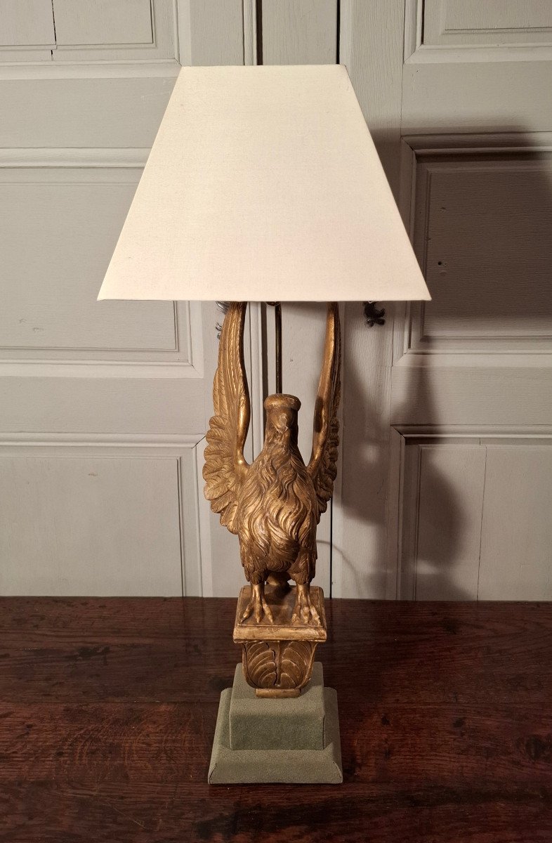 Lampe Aigle En Bois Doré D’époque XIXème Siècle.-photo-2