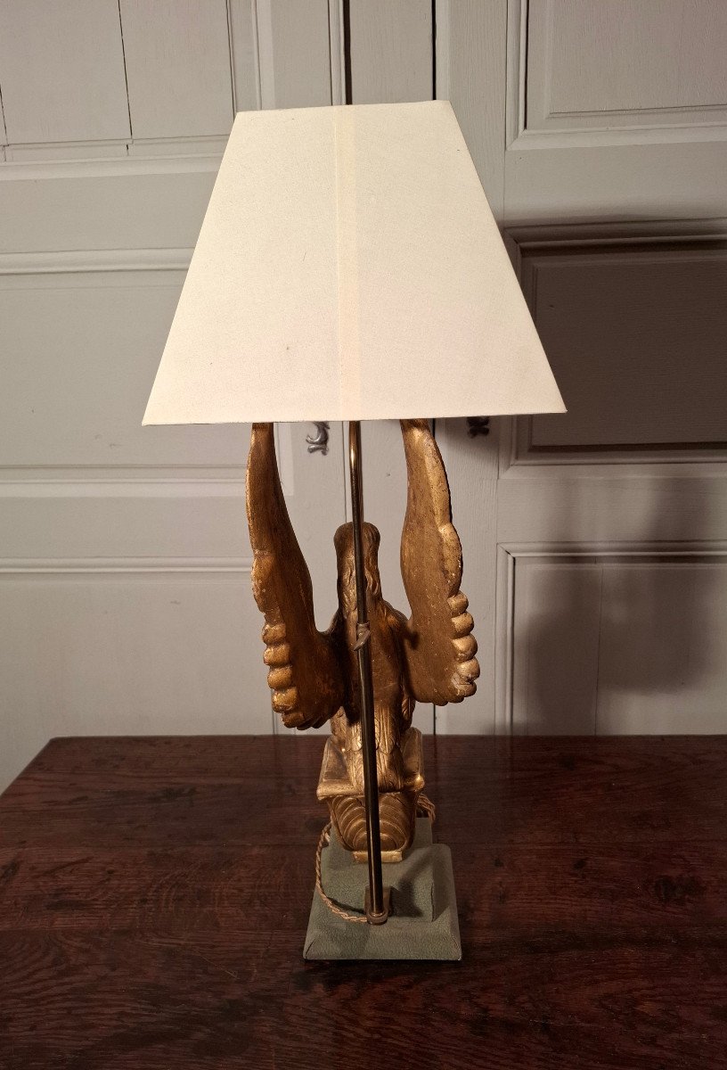 19th Century Gilded Wooden Eagle Lamp.-photo-1