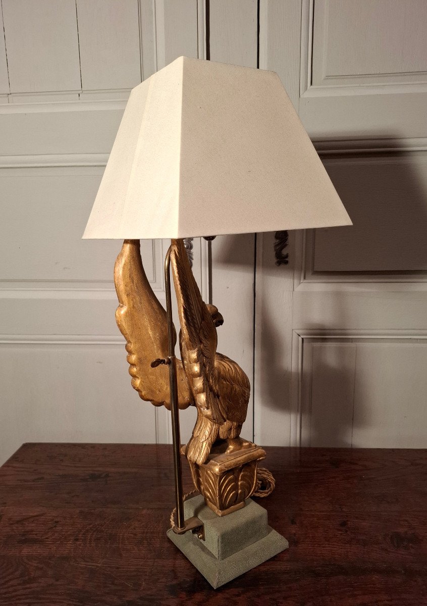 Lampe Aigle En Bois Doré D’époque XIXème Siècle.-photo-2