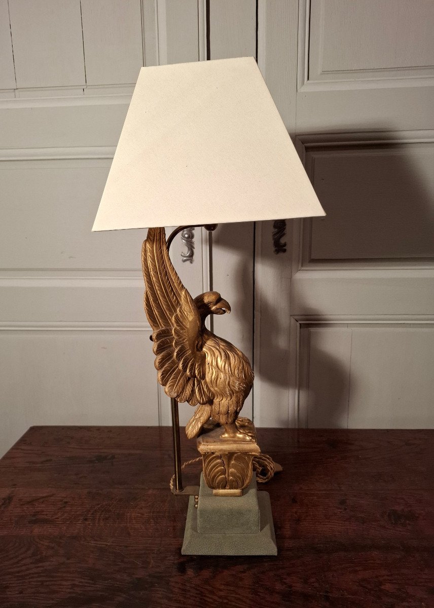 Lampe Aigle En Bois Doré D’époque XIXème Siècle.-photo-3