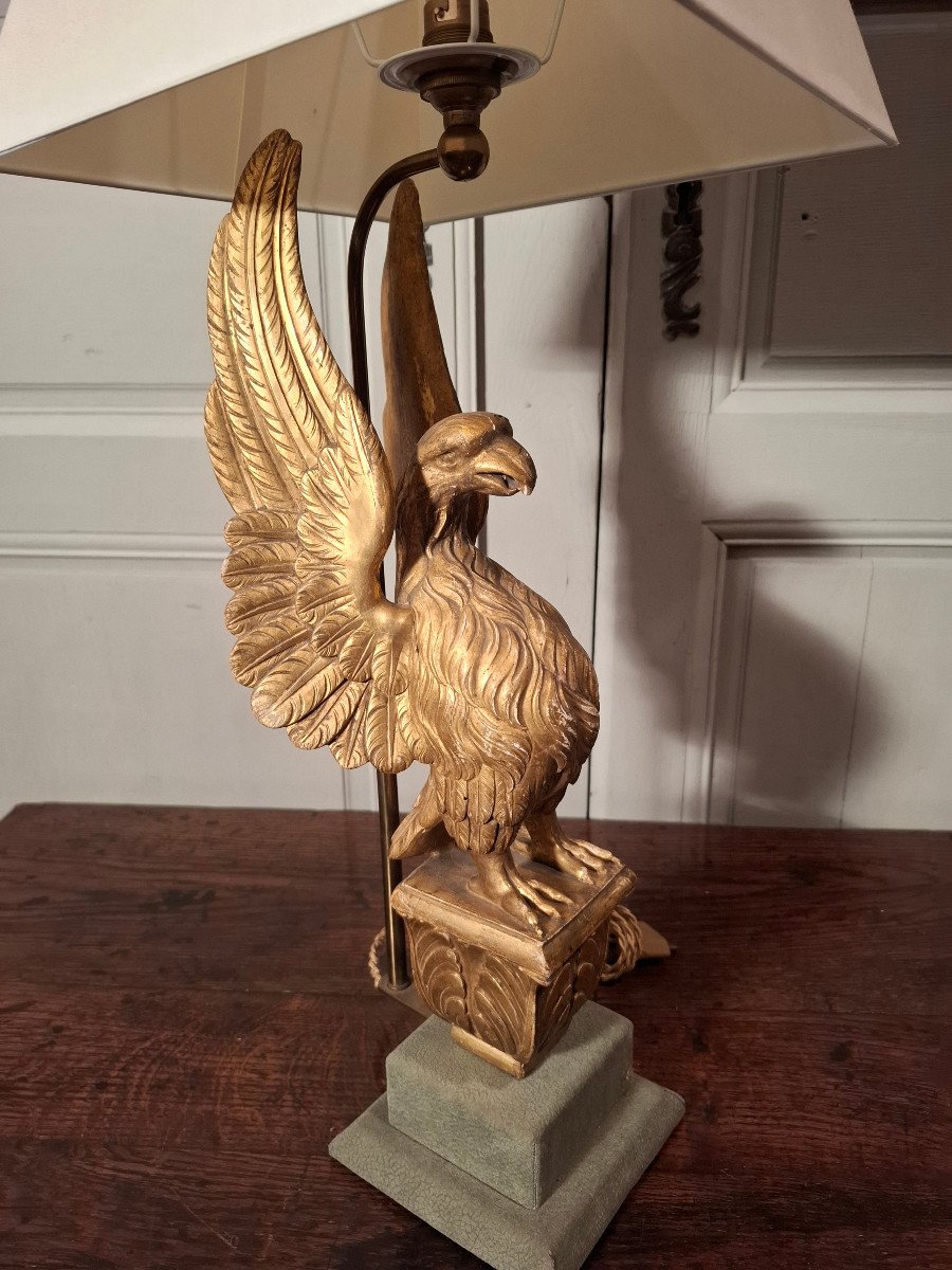 Lampe Aigle En Bois Doré D’époque XIXème Siècle.-photo-4