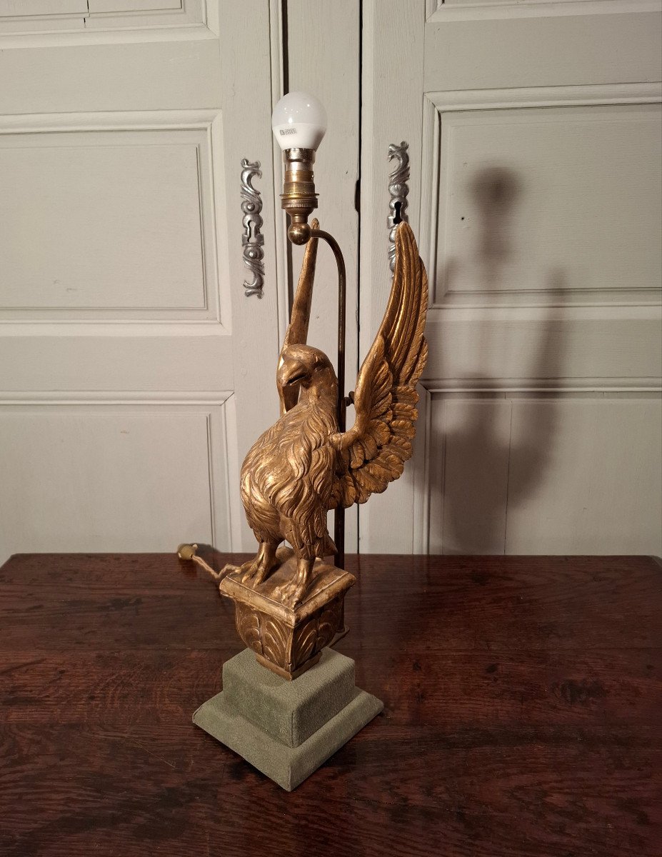 Lampe Aigle En Bois Doré D’époque XIXème Siècle.-photo-5