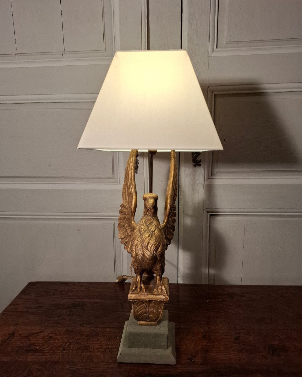 Lampe Aigle En Bois Doré D’époque XIXème Siècle.-photo-6