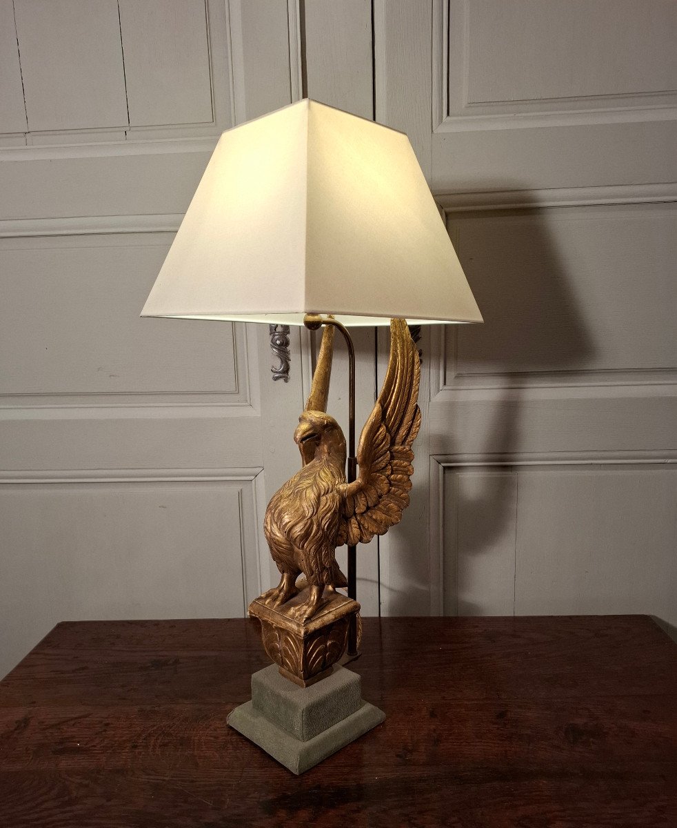 Lampe Aigle En Bois Doré D’époque XIXème Siècle.-photo-7