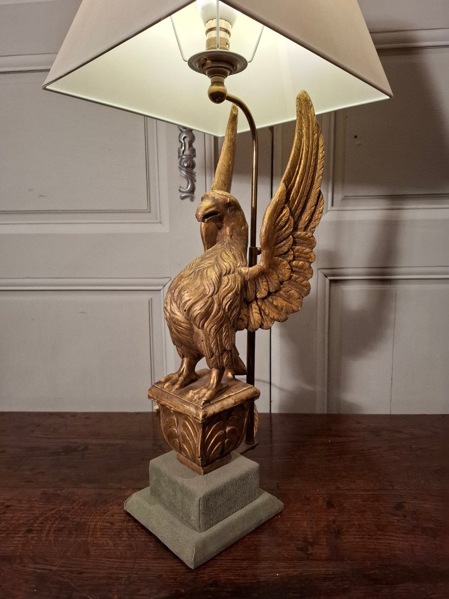 Lampe Aigle En Bois Doré D’époque XIXème Siècle.-photo-8