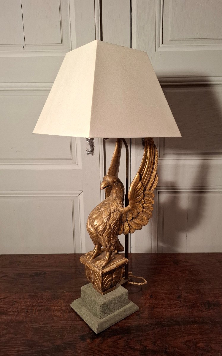 Lampe Aigle En Bois Doré D’époque XIXème Siècle.