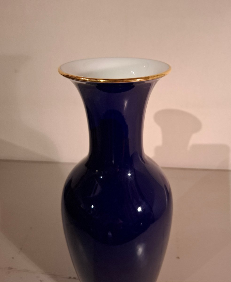 Vase Bleu De Cobalt De La Manufacture Nationale De Sèvres, D’époque XXème Siècle.-photo-3