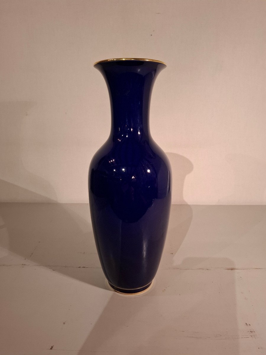 Vase Bleu De Cobalt De La Manufacture Nationale De Sèvres, D’époque XXème Siècle.-photo-2