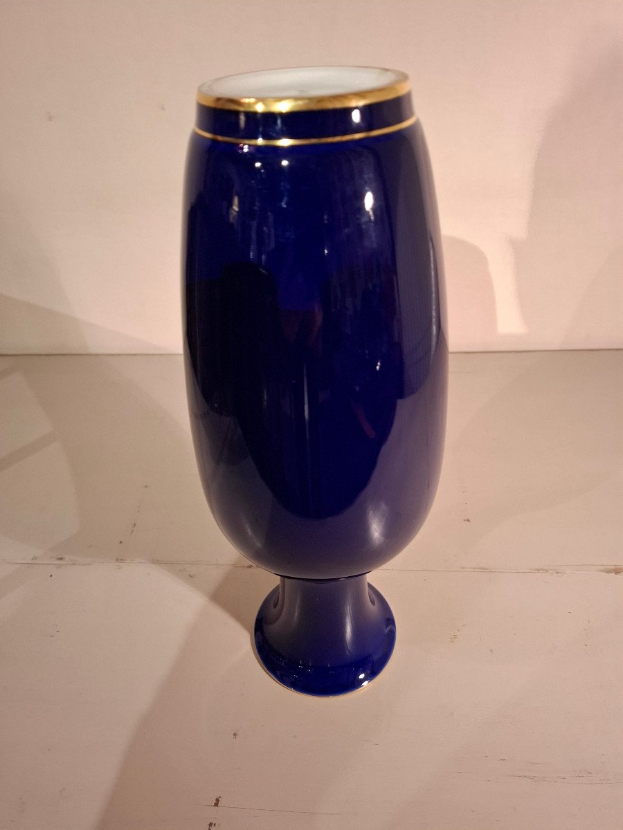 Vase Bleu De Cobalt De La Manufacture Nationale De Sèvres, D’époque XXème Siècle.-photo-6