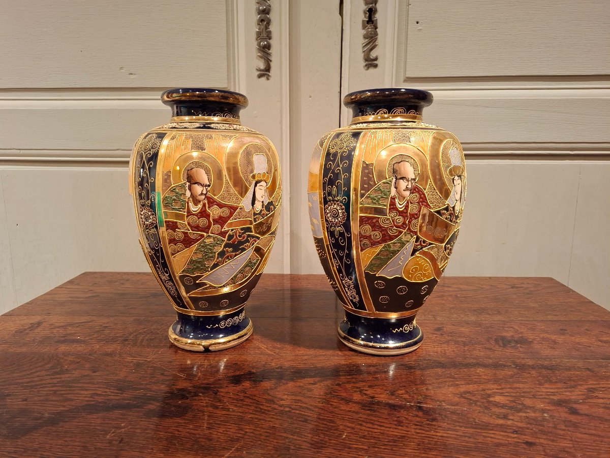 Paire De Vases En Céramique, De Satsuma Japon Epoque XIXème Siècle.-photo-4