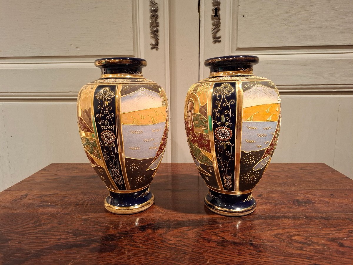 Paire De Vases En Céramique, De Satsuma Japon Epoque XIXème Siècle.-photo-2