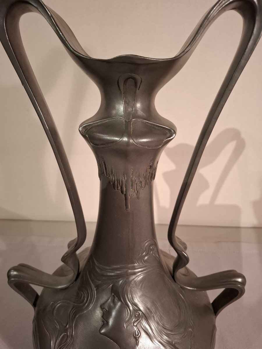 Art Nouveau Pewter Vase Signed J. Rob Hannig 1900.-photo-7