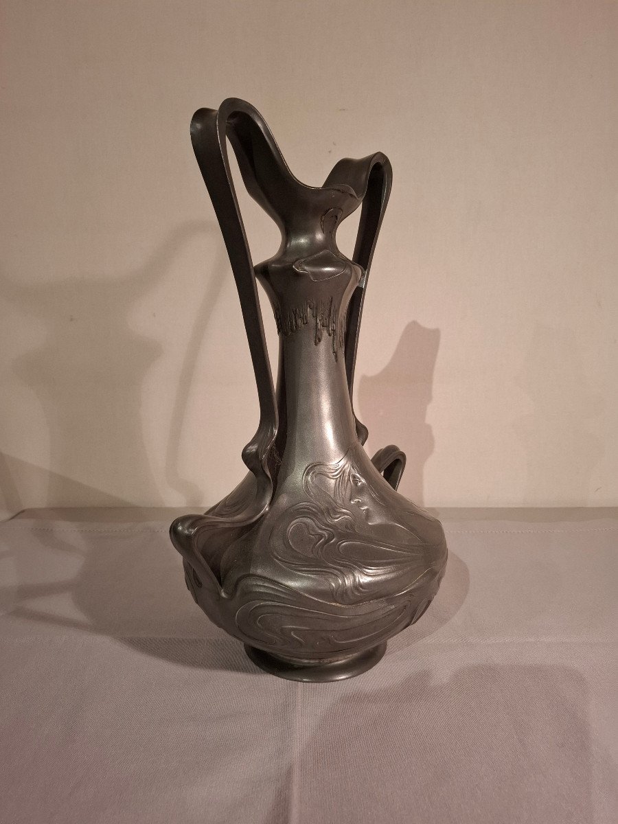 Art Nouveau Pewter Vase Signed J. Rob Hannig 1900.-photo-8