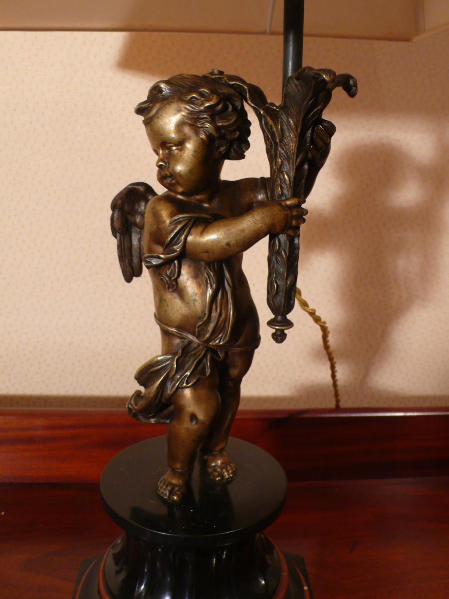 Pair Of Lamps Representing Angels In Bronze-photo-4