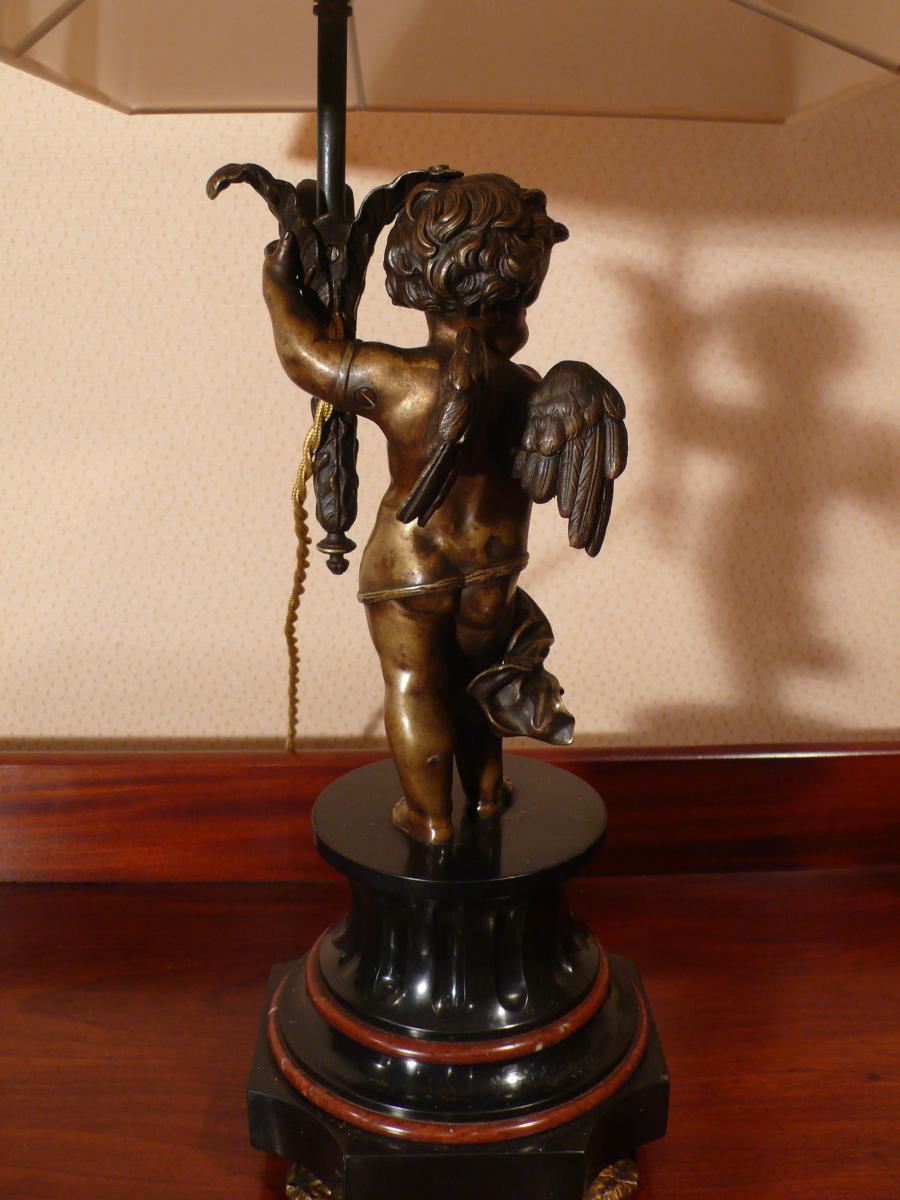 Pair Of Lamps Representing Angels In Bronze-photo-3