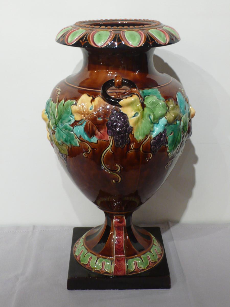 Large Earthenware Vase Sarreguemines.-photo-4