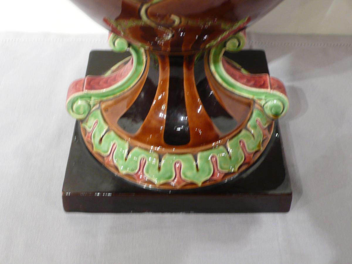 Large Earthenware Vase Sarreguemines.-photo-5