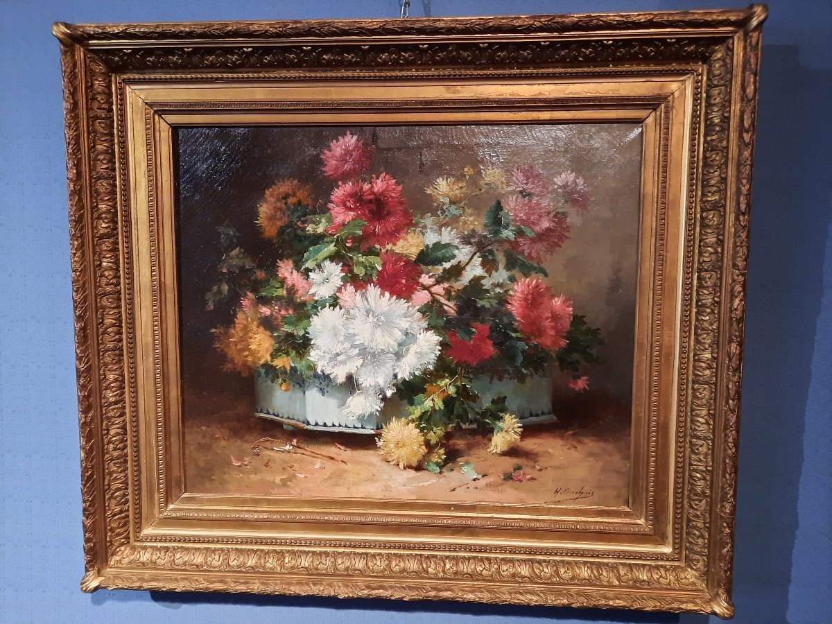 Tableau De Fleurs D’époque XIXème Siècle Signé H. Cauchois.-photo-5