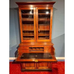 Two-body Bookcase With Mahogany Secretary, 19th Century.