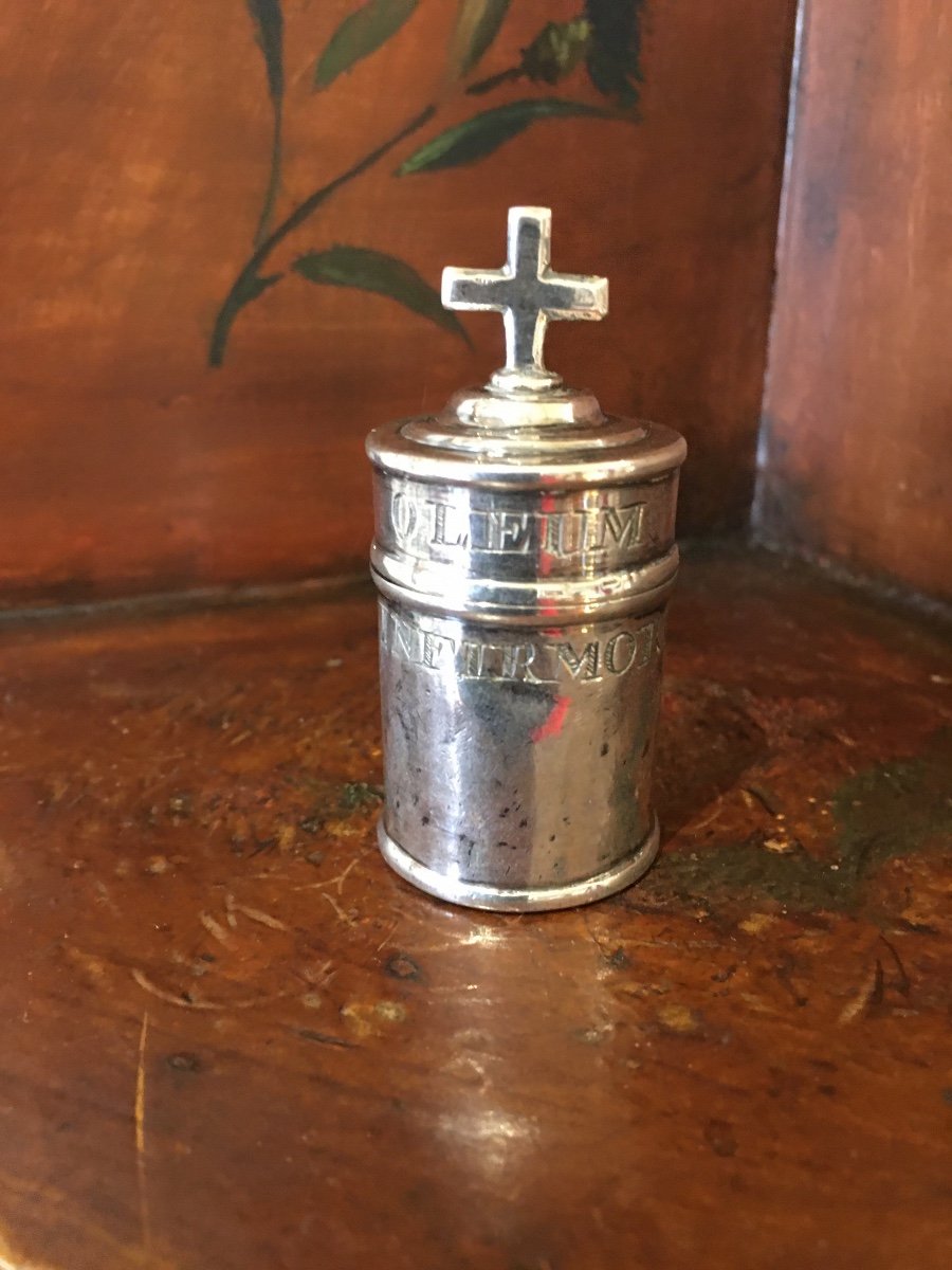 Rare Ampoule Huiles Saintes Argent 18 Eme