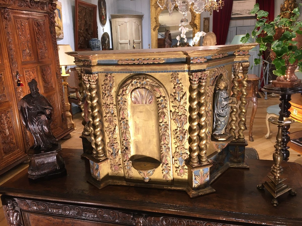 Tabernacle Golden Wood And Polychrome 18th-photo-2