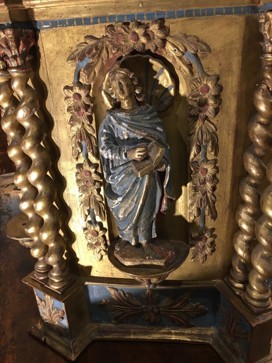 Tabernacle Bois Doré Et Polychrome 18eme-photo-4