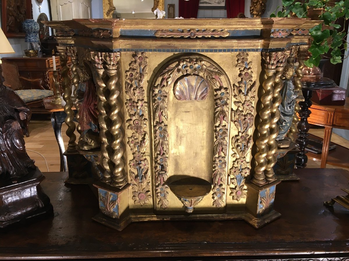 Tabernacle Bois Doré Et Polychrome 18eme