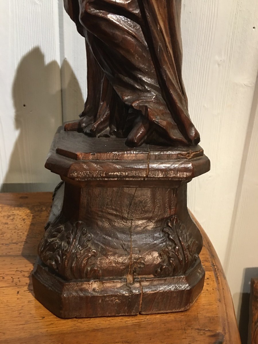 Sculpture Of A Saint Bishop In Natural Wood, 17th Century -photo-4