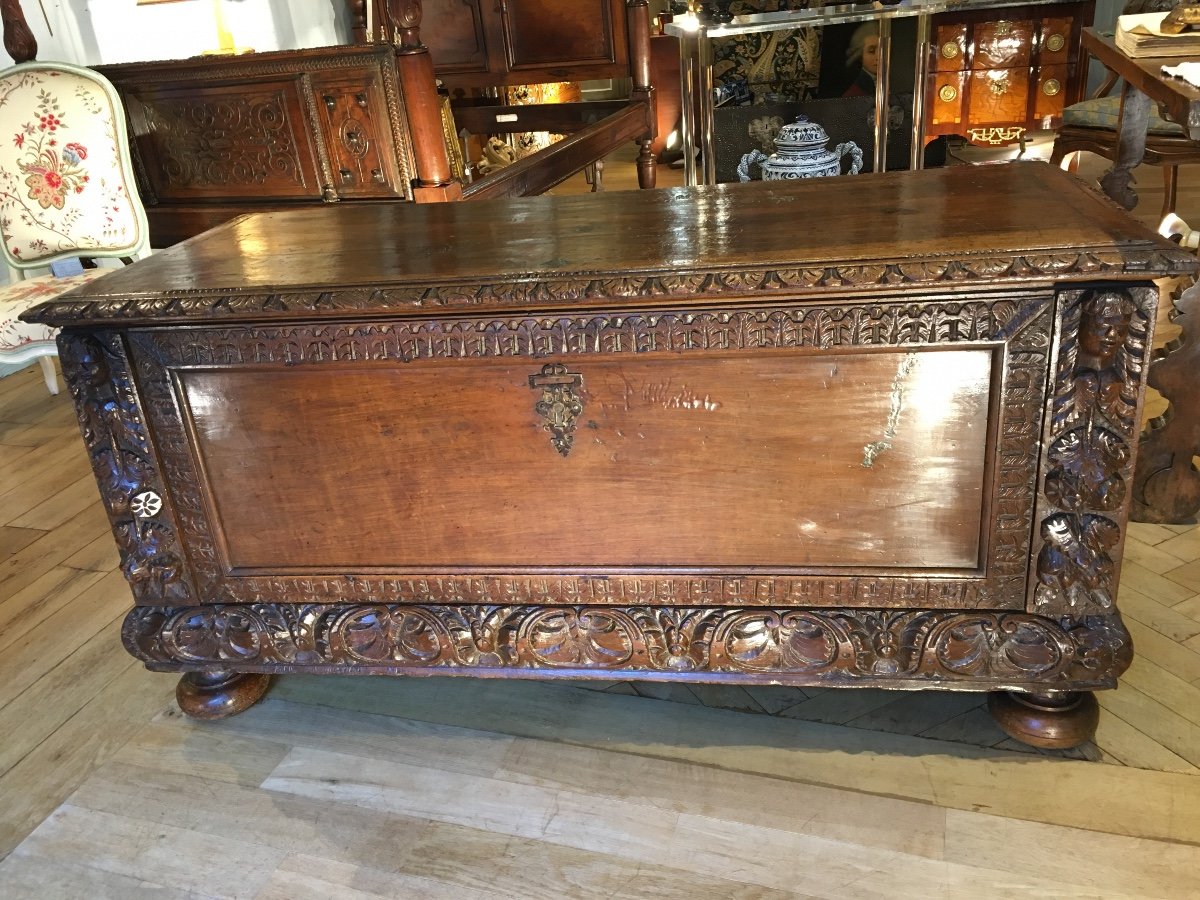 17th Century Carved Walnut Chest 