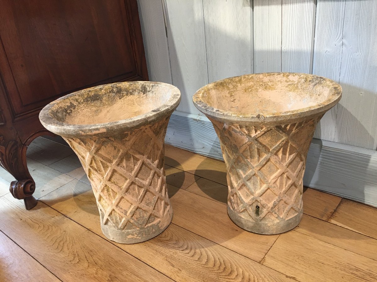 Pair Of 19th Century Terracotta Garden Vases-photo-2