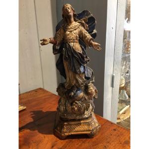 Sculpture Vierge Bois Polychrome XVIIeme 