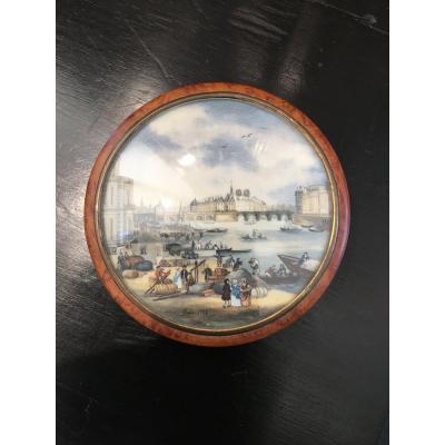 Boîte Ronde Loupe De Thuya Et Miniature 18 Eme