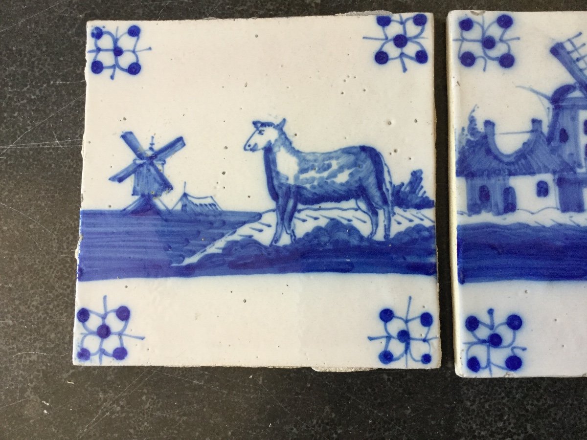 Suite Of 3 Delft Bleu And White Tiles , 19th Century.-photo-2