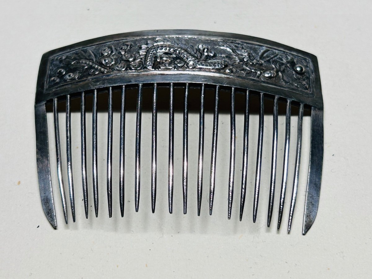 A Pair Of Chinese Silver Combs. Chinese Export Silver-photo-4