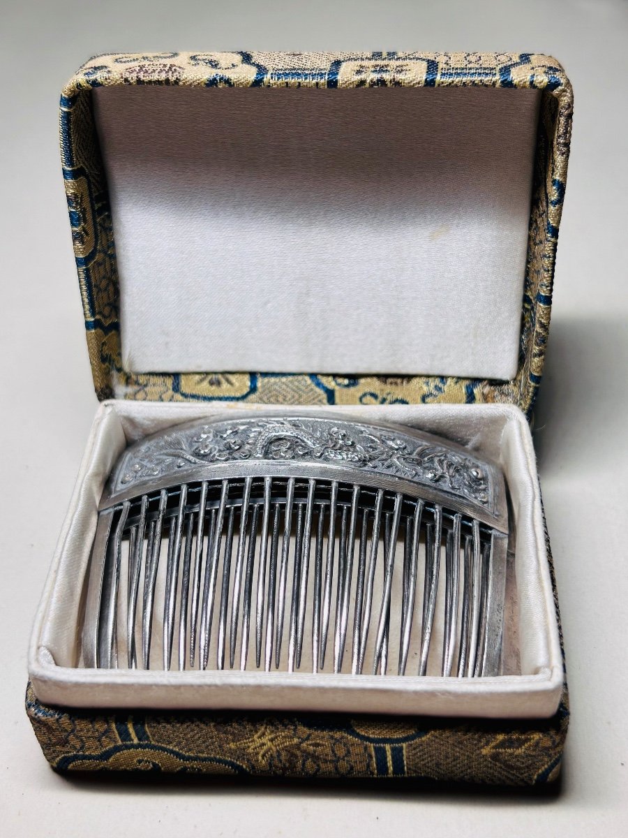 A Pair Of Chinese Silver Combs. Chinese Export Silver