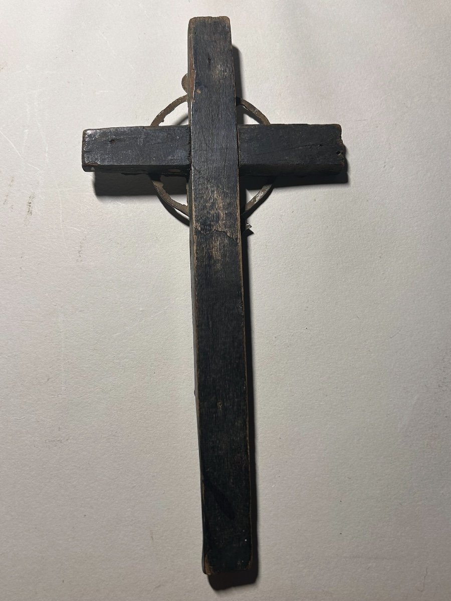 Spanish Crucifix, 18th Century, Pewter And Blackened Wood.-photo-4