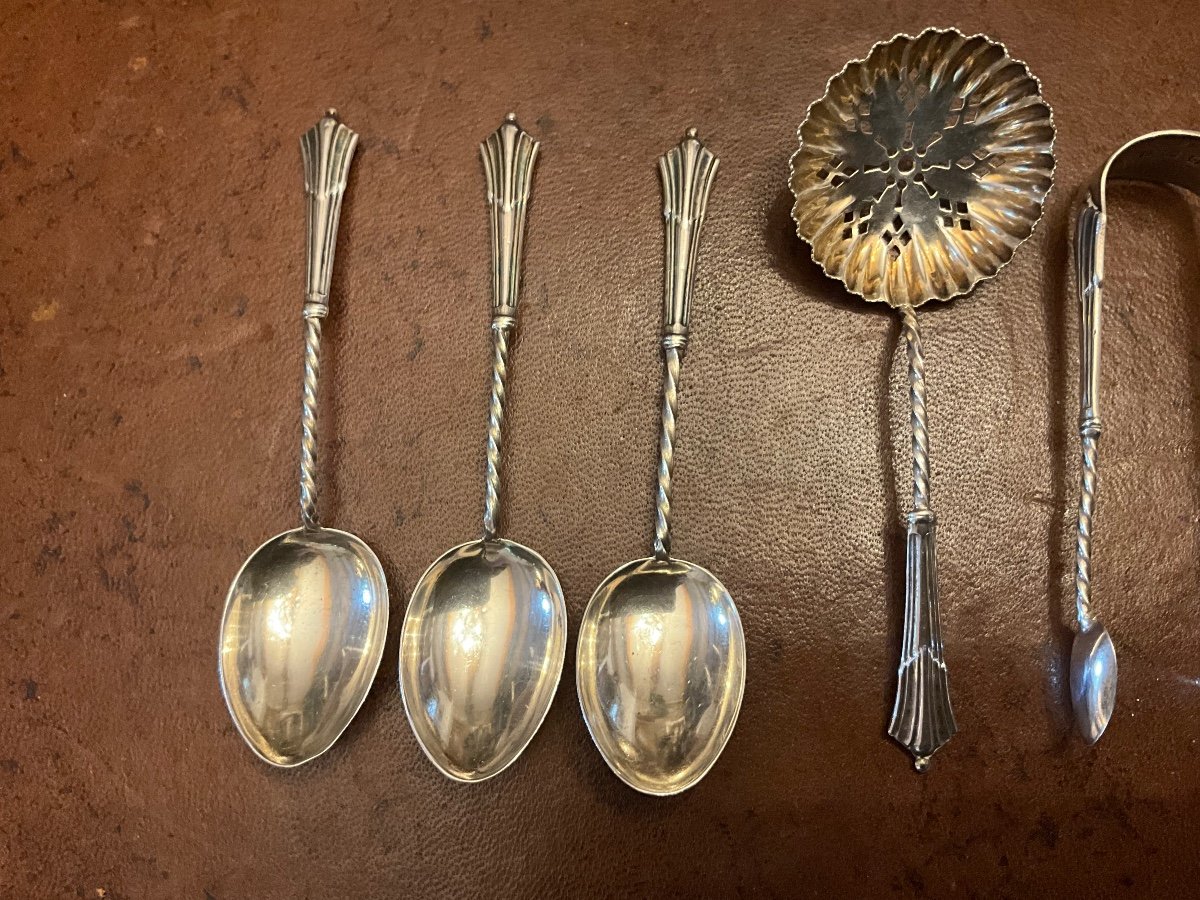 Beautiful Set Of 6 Teaspoons, Shaker Spoon And Sugar Tongs, Sterling Silver\-photo-2