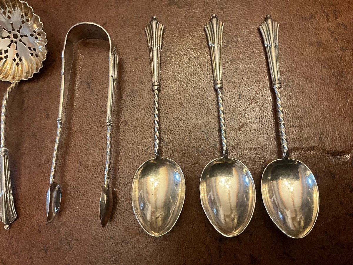 Beautiful Set Of 6 Teaspoons, Shaker Spoon And Sugar Tongs, Sterling Silver\-photo-3