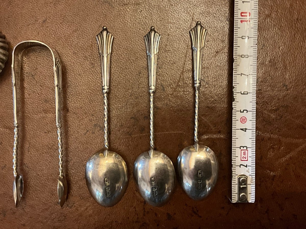 Beautiful Set Of 6 Teaspoons, Shaker Spoon And Sugar Tongs, Sterling Silver\-photo-4