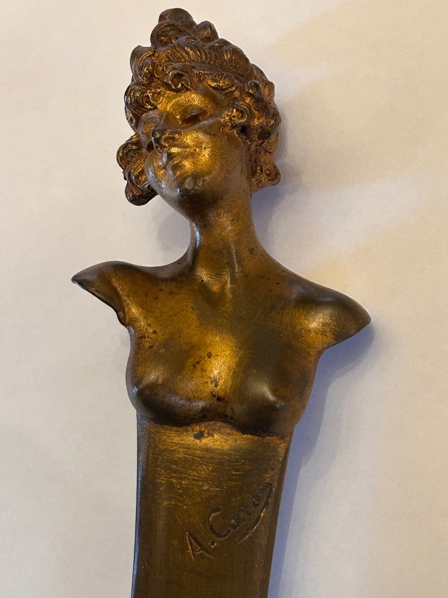 Bronze Letter Opener - Bust Of A Woman - Signature A. Caron - Art Nouveau Period-photo-3