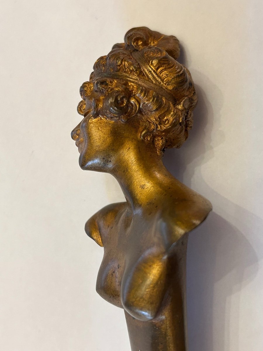 Bronze Letter Opener - Bust Of A Woman - Signature A. Caron - Art Nouveau Period-photo-3