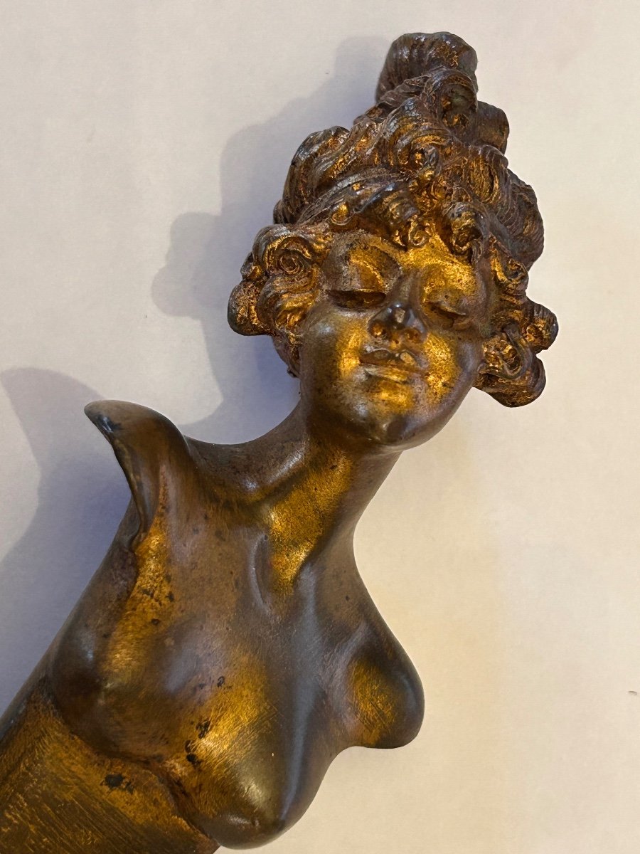 Bronze Letter Opener - Bust Of A Woman - Signature A. Caron - Art Nouveau Period