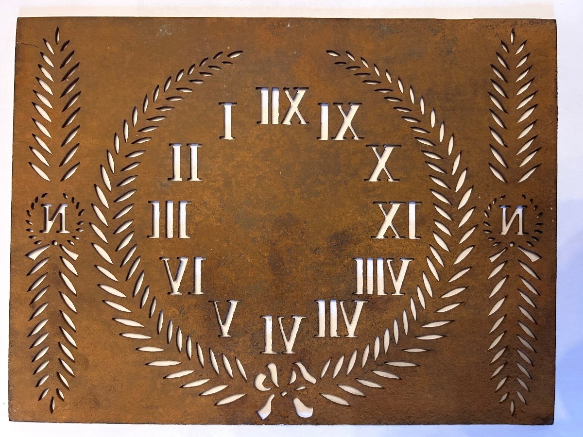 An Openwork Iron Plaque , Napoleonic Symbols And Roman Clock Dial Numbers-photo-2