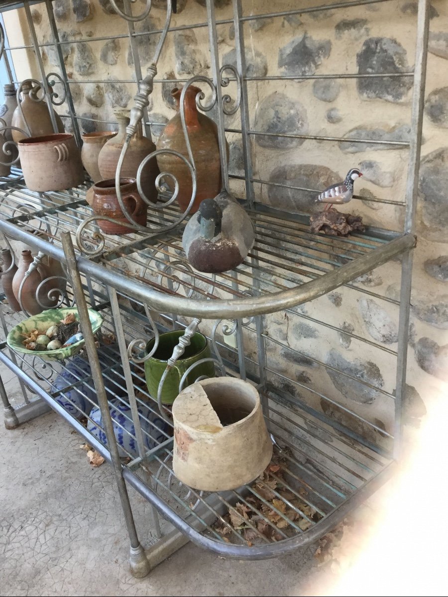 Etagere De Boulangerie Ancienne En Fer , Laiton Et Fonte , Vers 1920-photo-1