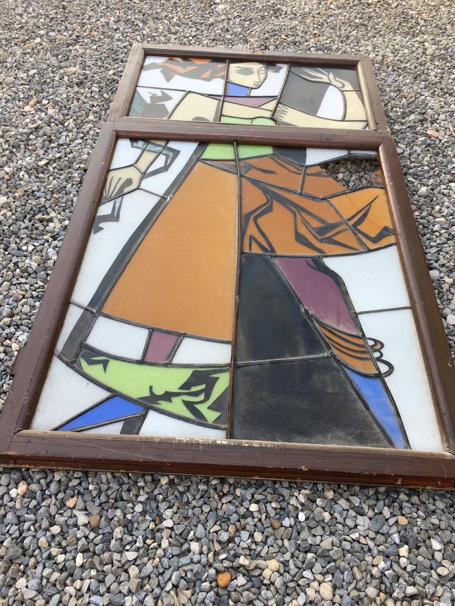 Cubist Stained Glass 1930-1950 In Need Of Restauration-photo-2