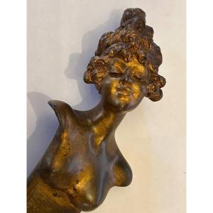 Bronze Letter Opener - Bust Of A Woman - Signature A. Caron - Art Nouveau Period